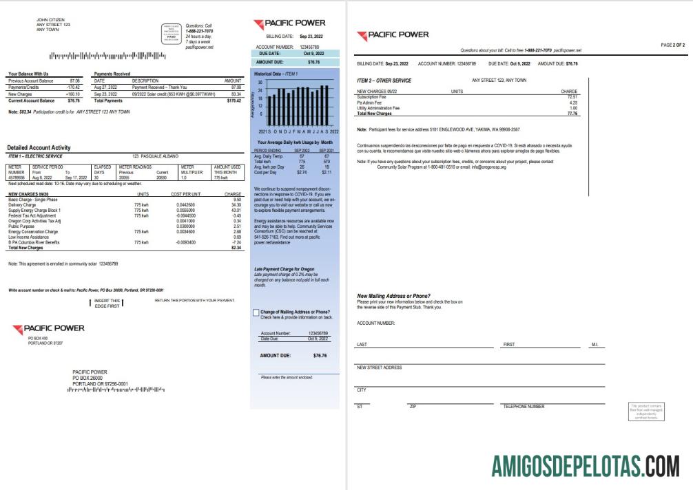 para download Projeto de lei de serviços públicos de energia do Pacífico dos EUA, modelo Word e PDF, 2 páginas